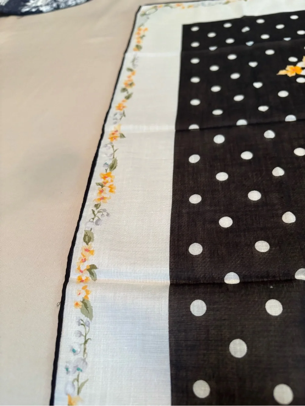 Authentic Vintage Christian Dior Square Floral Polka Dot Scarf - COA Included